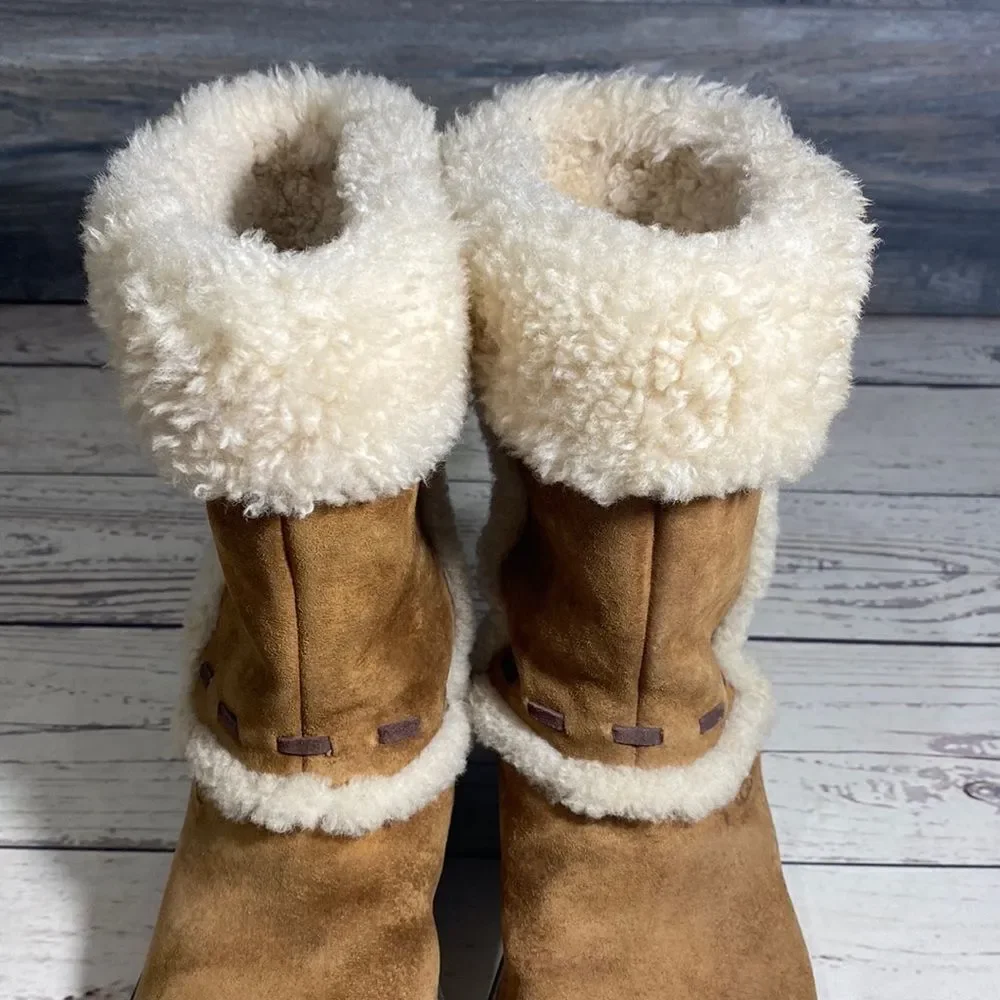 Ugg Australia Elijo Chestnut Brown Suede Winter Fur Cuff Boots #5674 - Picture 13 of 15